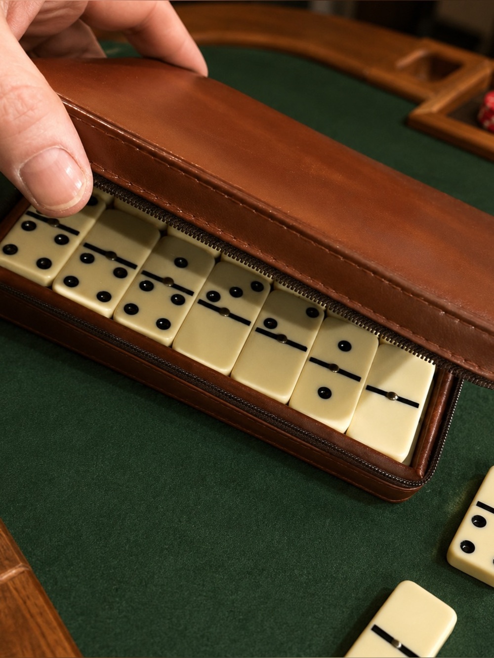 Classic Cream Portable Domino Set in Brown Case - Picture 2 of 7